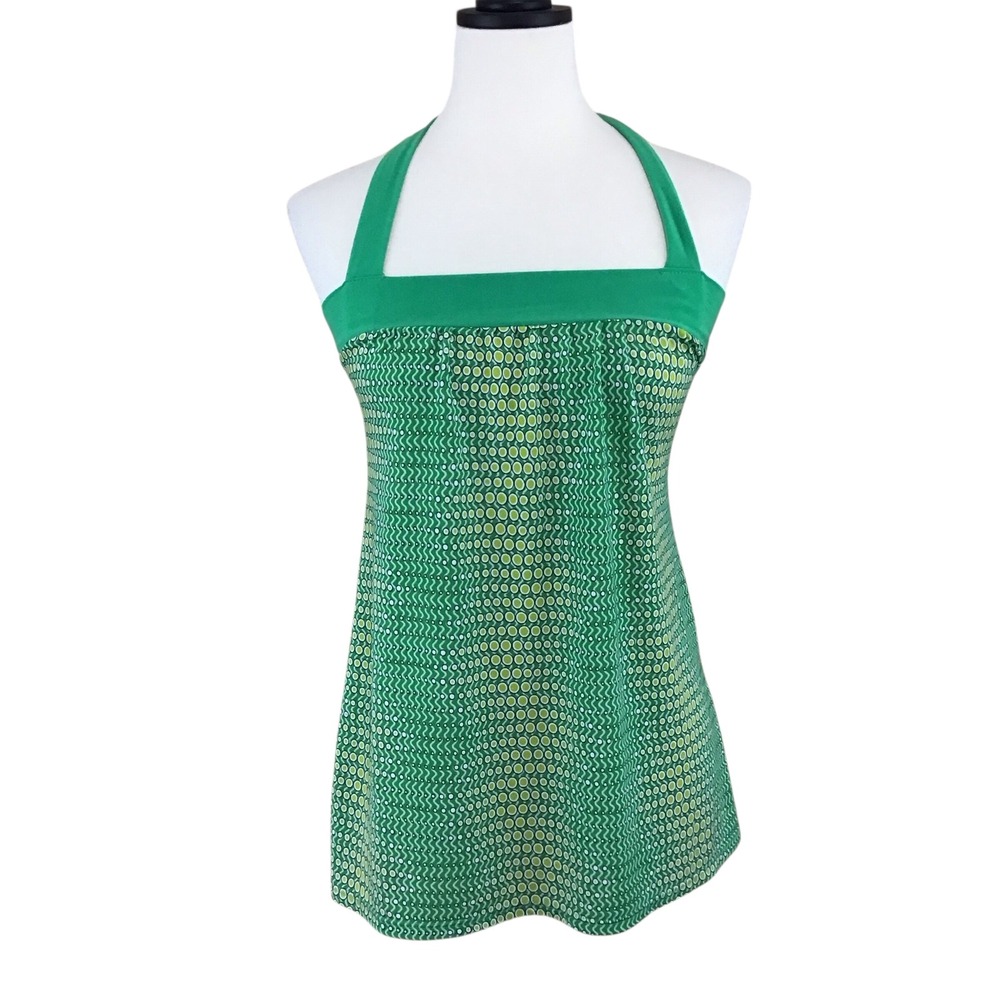 Kiwi‎ Y2K Green Abstract Circles Halter Top Women's Size S Boho